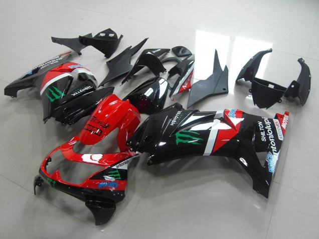 Erschwingliche Kawasaki ZX250R Motorrad Verkleidung 2008-2012 - Glanzendes Schwarz Rot Weiss Grun Monster Motul
