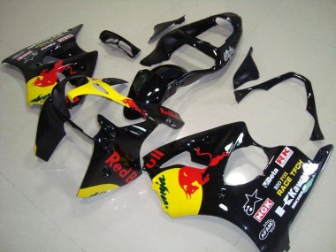 Erschwingliche Kawasaki ZX6R Motorrad Verkleidung 2000-2002 - Glanzendes Schwarz Gelb Red Bull