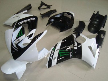 Erschwingliche Kawasaki ZX6R Motorrad Verkleidung 2003-2004 - Weiss Glanzendes Schwarz Grun Monster