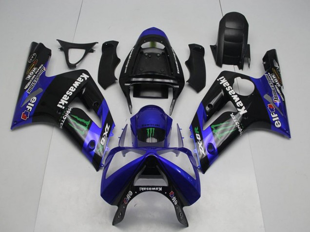 Erschwingliche Kawasaki ZX6R Motorrad Verkleidung 2003-2004 - Glanzendes Schwarz Blau Grun Monster