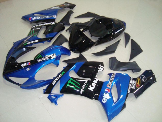 Erschwingliche Kawasaki ZX6R Motorrad Verkleidung 2005-2006 - Blau Glanzendes Schwarz Grun Monster
