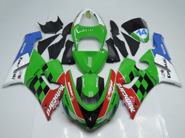 Erschwingliche Kawasaki ZX6R Motorrad Verkleidung 2005-2006 - Weiss Grun Rot Blau Schwarz Motocard