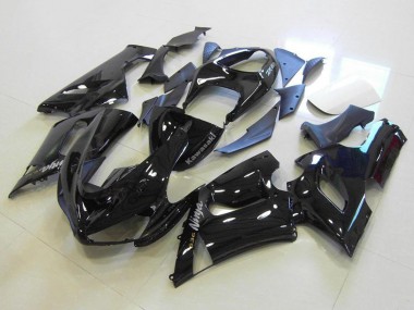 Erschwingliche Kawasaki ZX6R Motorrad Verkleidung 2005-2006 - Glanzendes Schwarz Silber Aufkleber
