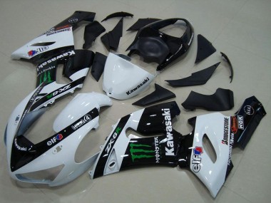 Erschwingliche Kawasaki ZX6R Motorrad Verkleidung 2005-2006 - Weiss Glanzendes Schwarz Grun Monster