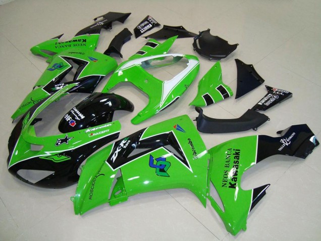 Erschwingliche Kawasaki ZX10R Motorrad Verkleidung 2006-2007 - Grun Weiss Glanzendes Schwarz