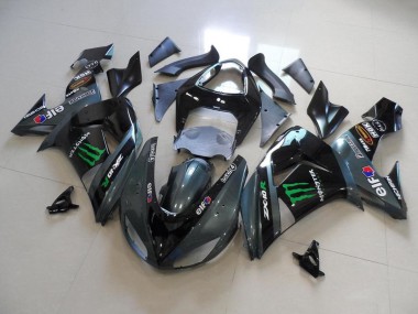 Erschwingliche Kawasaki ZX10R Motorrad Verkleidung 2006-2007 - Glanzendes Schwarz Matt Schwarz Grun Elf Touch4 Monster Energy