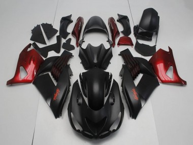Erschwingliche Kawasaki ZX14R ZZR1400 Motorrad Verkleidung 2006-2011 - Matt Schwarz Rot Ninja