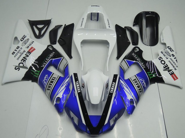 Erschwingliche Yamaha YZF R1 Motorrad Verkleidung 2000-2001 - Weiss Blau Schwarz ENEOS Monster