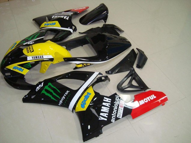 Erschwingliche Yamaha YZF R1 Motorrad Verkleidung 2000-2001 - Glanzendes Schwarz Gelb Weiss Rot Monster Motul
