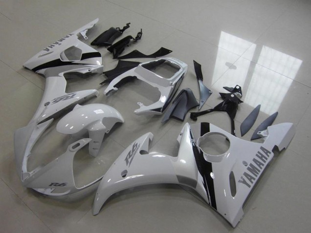 Erschwingliche Yamaha YZF R6 Motorrad Verkleidung Kit 2003-2004 - Weiss Glanzendes Schwarz