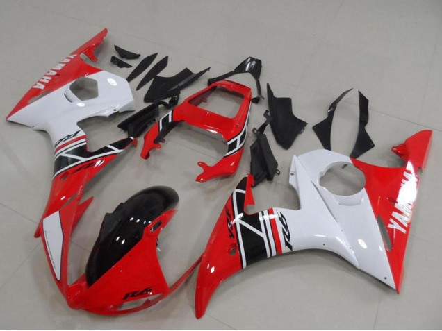 Erschwingliche Yamaha YZF R6 Motorrad Verkleidung Kit 2003-2004 - Weiss Rot Glanzendes Schwarz