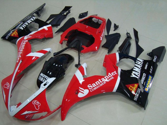 Erschwingliche Yamaha YZF R6 Motorrad Verkleidung 2003-2004 - Rot Weiss Glanzendes Schwarz Santunder Motul