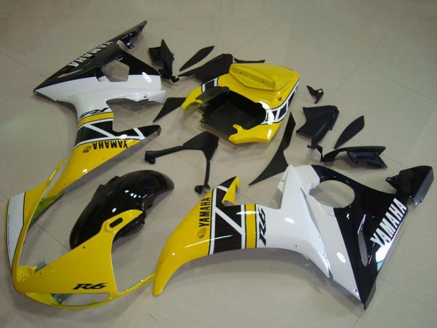 Erschwingliche Yamaha YZF R6 Motorrad Verkleidung 2003-2004 - Gelb Weiss Glanzendes Schwarz Jubilaum