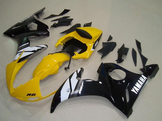 Erschwingliche Yamaha YZF R6 Motorrad Verkleidung 2003-2004 - Gelb Weiss Glanzendes Schwarz