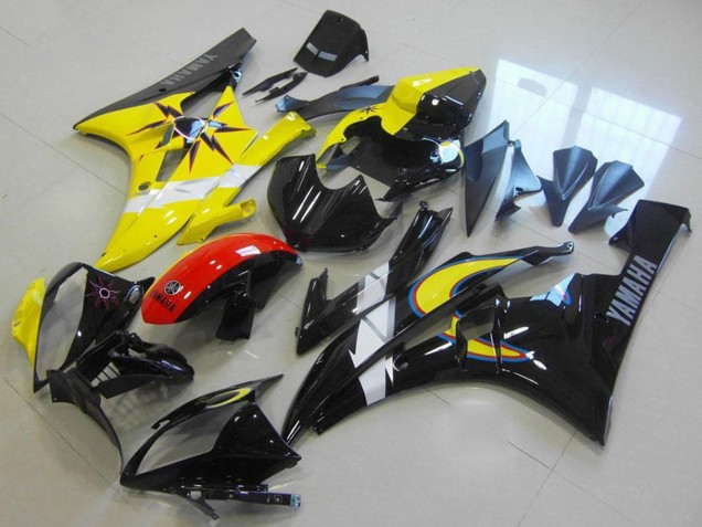 Erschwingliche Yamaha YZF R6 Motorrad Verkleidung 2006-2007 - Gelb Weiss Rot Glanzendes Schwarz