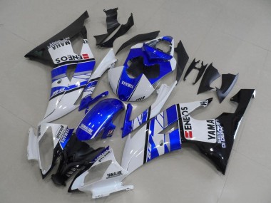 Erschwingliche Yamaha YZF R6 Motorrad Verkleidung 2008-2016 - Weiss Blau Glanzendes Schwarz ENEOS Yamalube