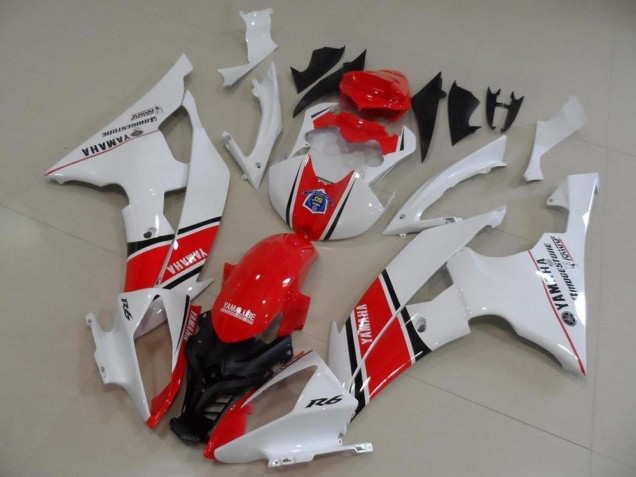 Erschwingliche Yamaha YZF R6 Motorrad Verkleidung 2008-2016 - Weiss Rot Schwarz Streifen OEM Stil