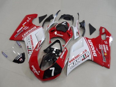 Erschwingliche Ducati 848 1098 1198 Motorrad Verkleidung 2007-2014 - Weiss Rot Glanzendes Schwarz Banner 7