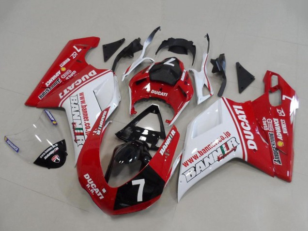 Erschwingliche Ducati 848 1098 1198 Motorrad Verkleidung 2007-2014 - Weiss Rot Glanzendes Schwarz Banner 7