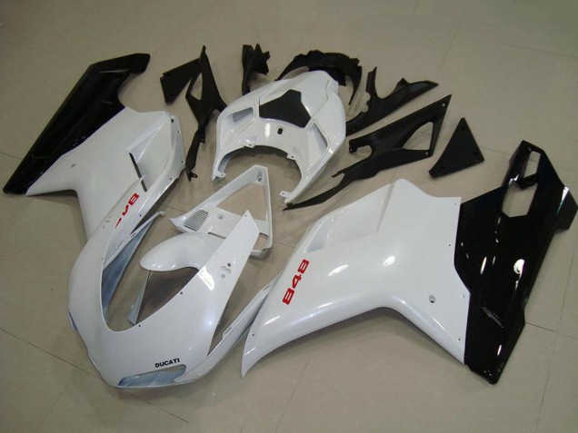 Erschwingliche Ducati 848 Motorrad Verkleidung 2007-2014 - Weiss Glanzendes Schwarz