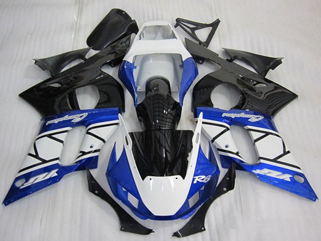 Erschwingliche Yamaha YZF R6 Motorrad Verkleidung 1998-2002 - Weiss Blau Glanzendes Schwarz Champions