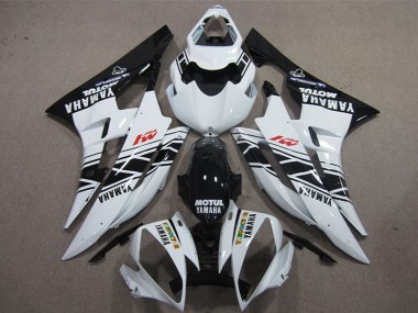 Erschwingliche Yamaha YZF R6 Motorrad Verkleidung 2006-2007 - Weiss Glanzendes Schwarz Motul