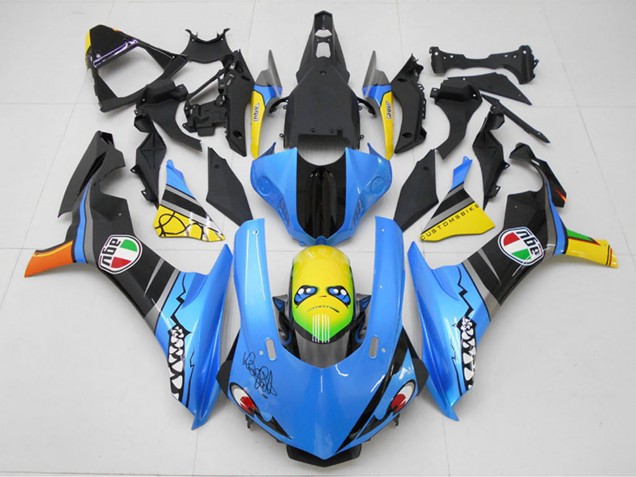 Erschwingliche Yamaha YZF R1 Motorrad Verkleidung Kit 2015-2019 - Blau Gelb Hai
