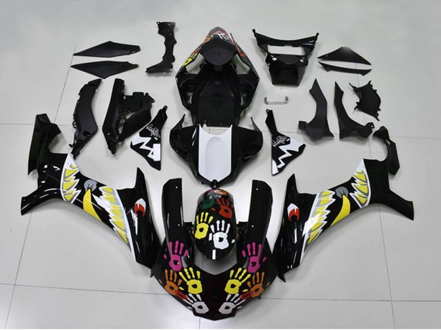 Erschwingliche Yamaha YZF R1 Motorrad Verkleidung 2015-2019 - Schwarz Weiss Gelb Rosa Hai