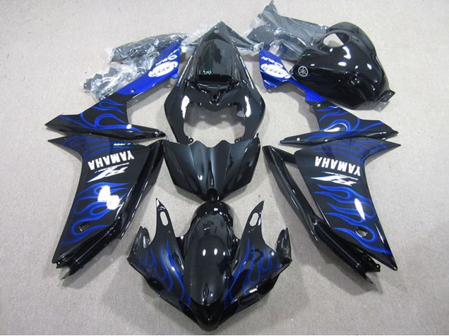Erschwingliche Yamaha YZF R1 Motorrad Verkleidung 2007-2008 - Glanzendes Schwarz Blau Flamme