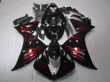 Erschwingliche Yamaha YZF R1 Motorrad Verkleidung 2009-2011 - Glanzendes Schwarz Rot Flamme