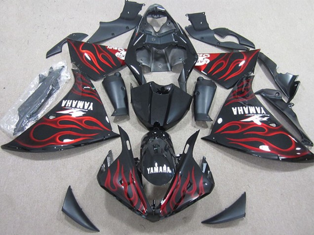 Erschwingliche Yamaha YZF R1 Motorrad Verkleidung 2009-2011 - Glanzendes Schwarz Rot Flamme