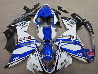 Erschwingliche Yamaha YZF R1 Motorrad Verkleidung 2012-2014 - Weiss Blau Schwarz Pizzoli ENEOS Yamalube Semakin Didepan