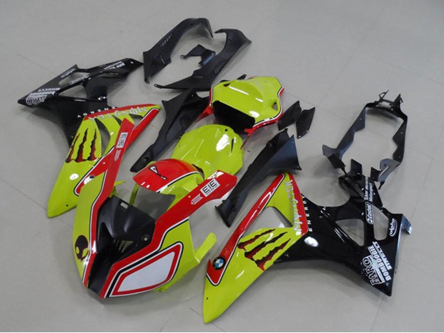 Erschwingliche BMW S1000RR Motorrad Verkleidung 2009-2014 - Neon Gelb Rot Glanzendes Schwarz Monster