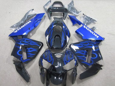 Erschwingliche Honda CBR600RR Motorrad Verkleidung Kit 2005-2006 - Glanzendes Schwarz Blau Flamme