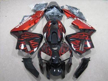 Erschwingliche Honda CBR600RR Motorrad Verkleidung 2005-2006 - Glanzendes Schwarz Rot Flamme