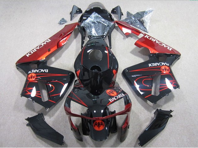 Erschwingliche Honda CBR600RR Motorrad Verkleidung 2005-2006 - Glanzendes Schwarz Rot BACARDI