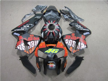Erschwingliche Honda CBR600RR Motorrad Verkleidung 2005-2006 - Matt Schwarz Valentino Rossi Repsol 46