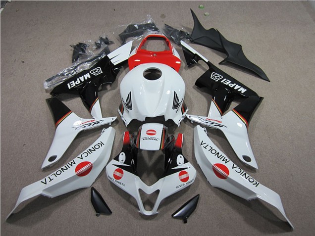 Erschwingliche Honda CBR600RR Motorrad Verkleidung 2007-2008 - Weiss Rot Glanzendes Schwarz Konica Minolta MAPEI