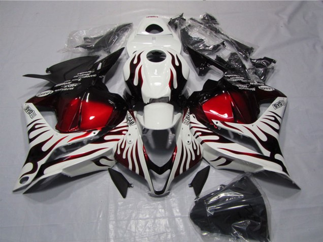Erschwingliche Honda CBR600RR Motorrad Verkleidung 2009-2012 - Weiss Rot Glanzendes Schwarz Flamme