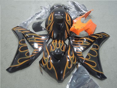 Erschwingliche Honda CBR1000RR Motorrad Verkleidung 2008-2011 - Glanzendes Schwarz Orange Flamme