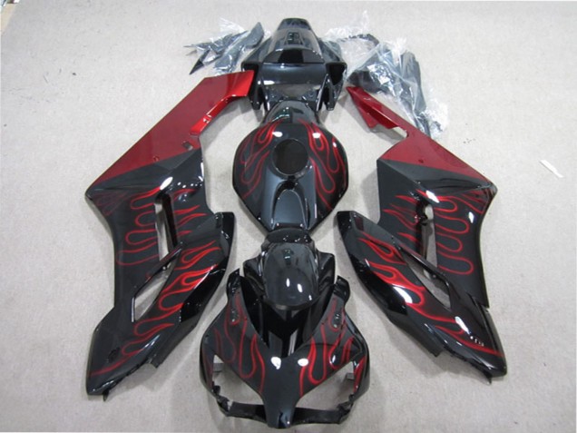 Erschwingliche Honda CBR1000RR Motorrad Verkleidung 2004-2005 - Glanzendes Schwarz Rot Flamme
