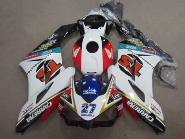 Erschwingliche Honda CBR1000RR Motorrad Verkleidung 2004-2005 - Weiss Rot Blau Glanzendes Schwarz 27 Contrainer IT Carrera