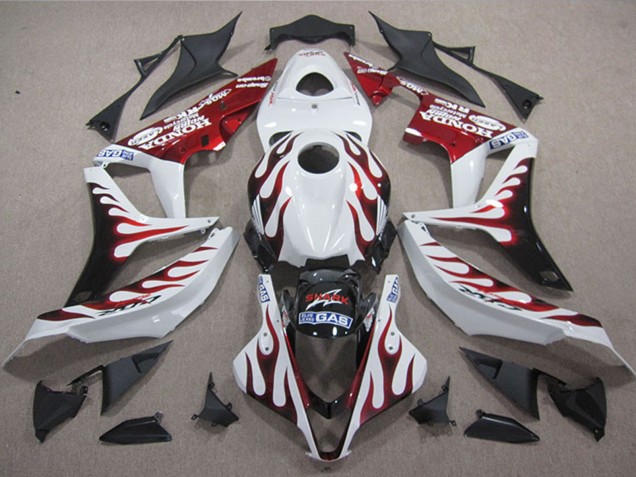 Erschwingliche Honda CBR1000RR Motorrad Verkleidung 2004-2005 - Weiss Rot Glanzendes Schwarz Flamme Hai