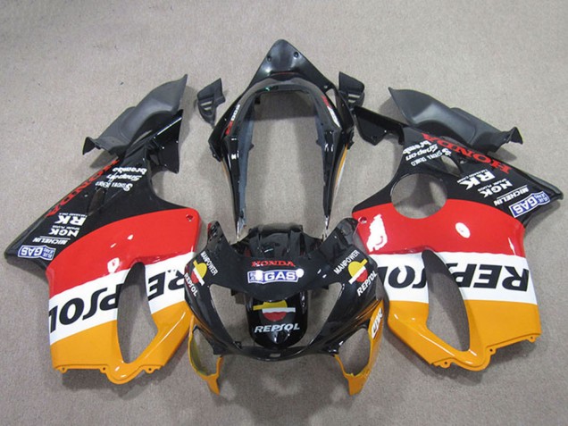 Erschwingliche Honda CBR600 F4 Motorrad Verkleidung 1999-2000 - Orange Weiss Rot Glanzendes Schwarz Repsol