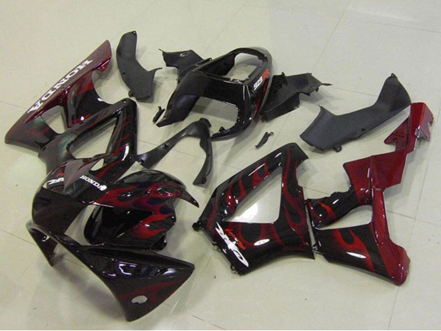 Erschwingliche Honda CBR900RR 929 Motorrad Verkleidung 2000-2001 - Glanzendes Schwarz Rot Flamme