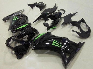 Erschwingliche Kawasaki ZX250R Motorrad Verkleidung 2008-2012 - Glanzendes Schwarz Grun Monster Energy