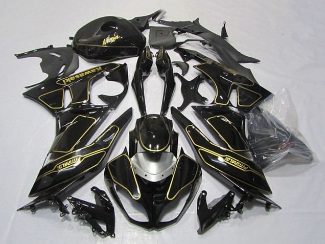 Erschwingliche Kawasaki ZX6R Motorrad Verkleidung 2009-2012 - Glanzendes Schwarz Silber Gold