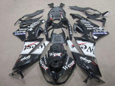 Erschwingliche Kawasaki ZX6R Motorrad Verkleidung 2009-2012 - Glanzendes Schwarz Weiss West