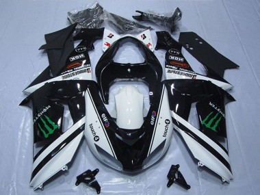 Erschwingliche Kawasaki ZX6R Motorrad Verkleidung 2007-2008 - Schwarz Weiss Monster Touch4