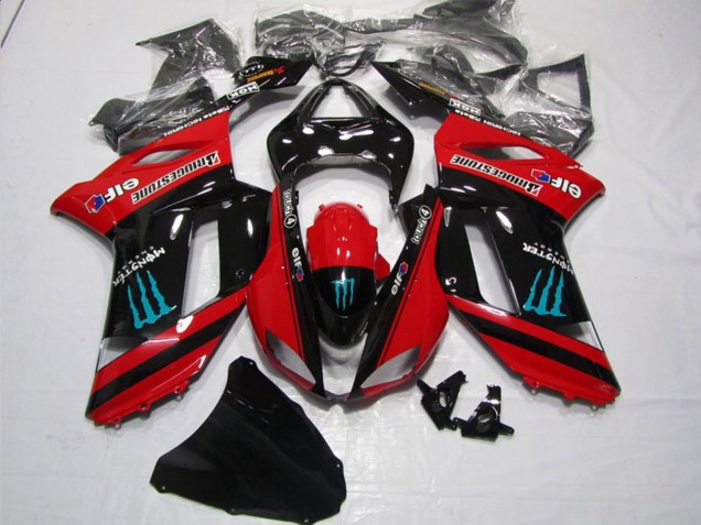 Erschwingliche Kawasaki ZX6R Motorrad Verkleidung 2007-2008 - Rot Schwarz Monster